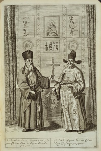Matteo Ricci (1552-1610) ja Paulus Li, Kiinasta Kuvittanut Athanasius Kircher (1601-80) 1667 tekijältä Dutch School