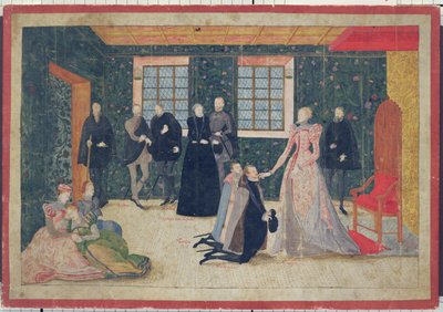 Kuningatar Elisabet vastaanottaa Hollannin suurlähettiläät (gouassi kortissa) tekijältä Dutch School