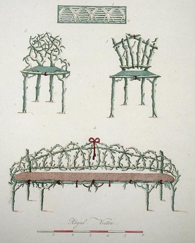 Rustic Seats, G. van Laarin "Magazine of Garden Gems", julkaistu 1802 tekijältä Dutch School