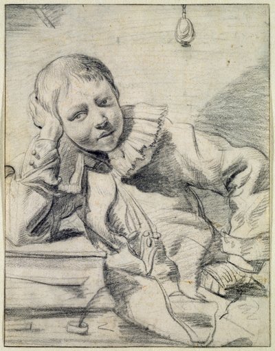 Koulupoika pöytänsä ääressä, n. 1630-1645 (liitu paperille) tekijältä Dutch School