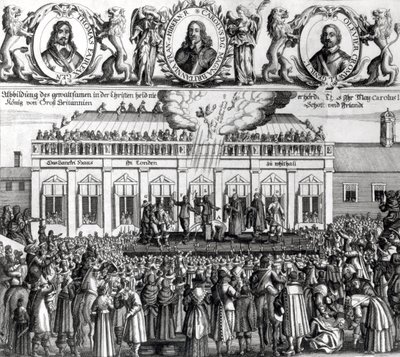 Kuningas Kaarle I:n (1600-49) mestaus 1649 (kaiverrus) (svetokuvassa) (kuva) tekijältä Dutch School