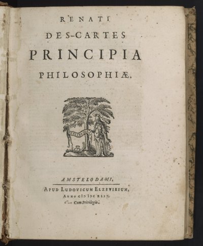 Rene Descartesin Filosofian periaatteet -kirjan nimisivu tekijältä Dutch School