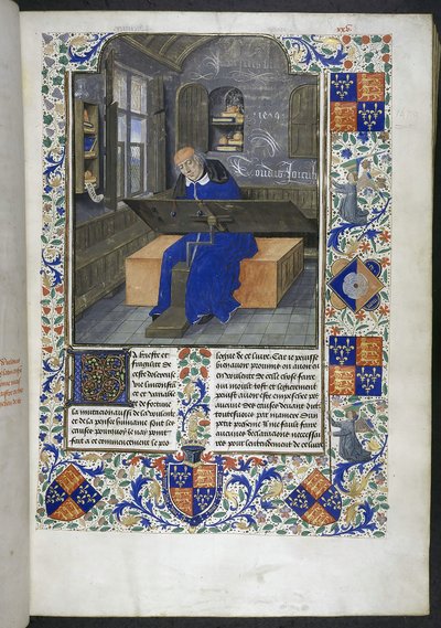 Kääntäjä töissä, teoksesta Faktat ja sanonnat muistoesineistä (tai Les Faits et les Dits des Romains), Royal 18 E III, f.24 tekijältä Dutch School