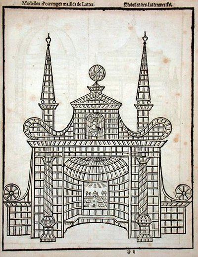 Trelliswork-suunnittelu, Johann van der Groenin "The Dutch Gardener", julkaistu 1699 (kaiverrus) tekijältä Dutch School