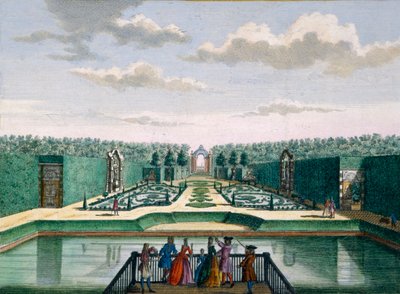 Näkymä parterille ja riemukaarelle, Meerestein, Hendrick de Lethin ja Matthias Brouerius Van Nidekin Het Zeganpralent Kennemerlantista, julkaistu n. 1700-1730 tekijältä Dutch School