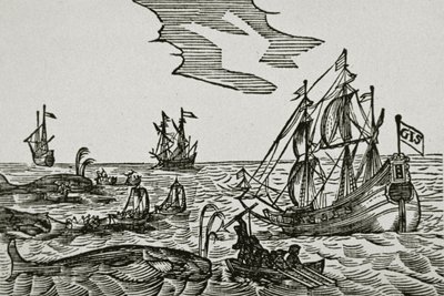 Valaanpyyntialukset Jacob Segersz van der Bruggen teoksesta "Journael" tekijältä Dutch School