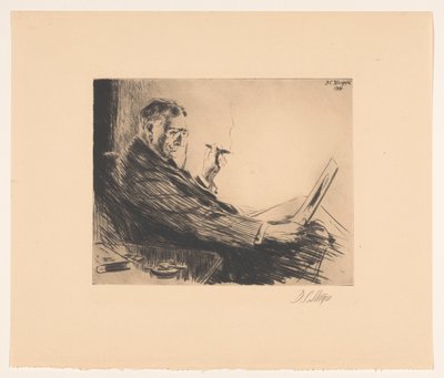 Mies katsoo kuvaa sikari kädessään Printin ystävä tekijältä Dwight Case Sturges (signed by artist)