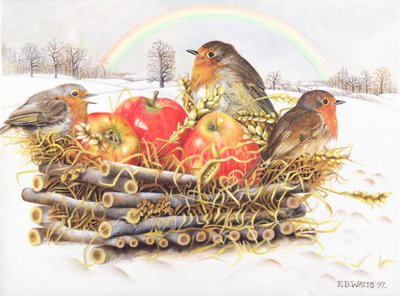 Robins with Apples, 1997 (akryyli kankaalle) tekijältä E.B. Watts