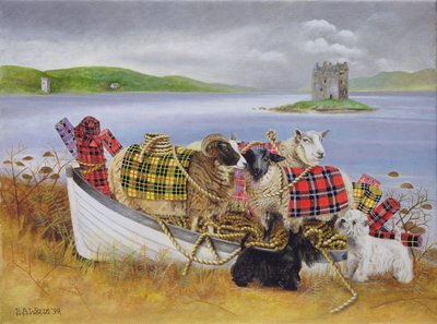 Lammas tartaanilla, 1999 (akryyli kankaalle) tekijältä E.B. Watts