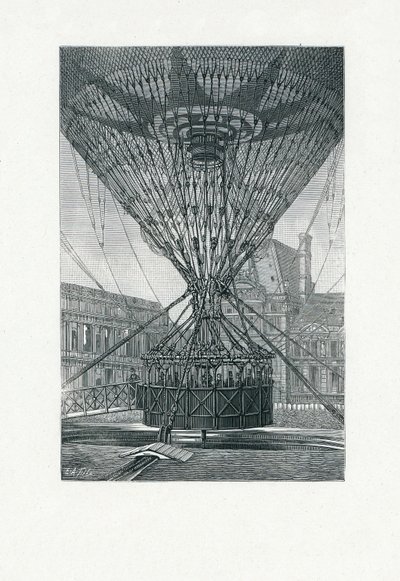 Panoraamakatselutaso kuumailmapallolla, pubi. n. 1880 (bw-kaiverrus) tekijältä E. A. Tilly