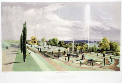Lower Terrace Garden, Worsley Hall, pubi. kirjoittanut Thomas McLean (litho) tekijältä E. Adveno Brooke