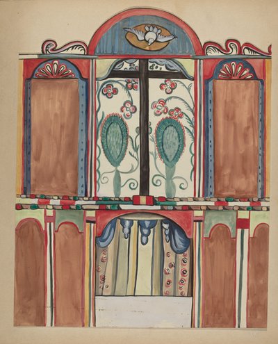 Main Reredos Santa Cruzin kirkossa, Santa Fen piirikunnassa, 19351942. tekijältä E. Boyd