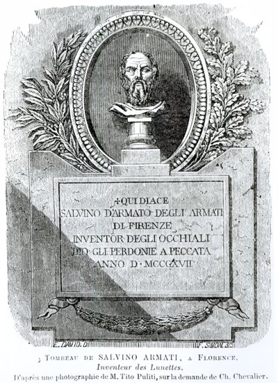 Salvino Armatin hauta (k. 1317), kaiverrettu F. Simon, etukappale teoksesta "Hygiene de la Vue", Arthur Chevalier (1830-72) 1861 tekijältä E. David