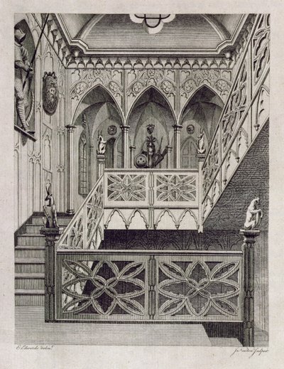 Strawberry Hillin portaat, kaiverrettu J. Newton, Horace Walpolen teoksesta "Description of Strawberry Hill", 1784 tekijältä E Edwards