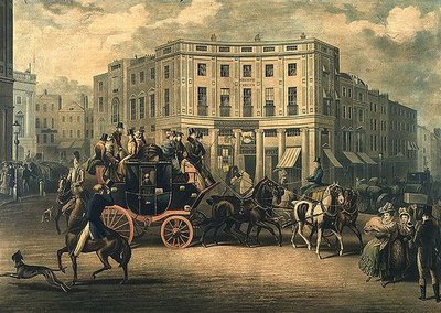 "The Age" Brighton Coach Bull and Mouthissa, Regent Circus (kaiverrus) (kaiverrus) tekijältä E. F. Lambert