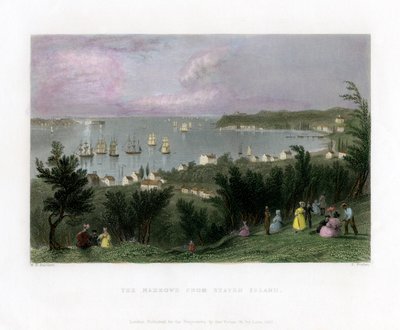 The Narrows nähtynä Staten Islandilta, New Yorkista, USA:sta, 1837. tekijältä E. Finden