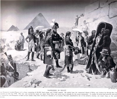 Napoleon Egyptissä, kuvitus teoksesta "Hutchinsons History of the Nations", n. 1910 tekijältä E. Fiorillo