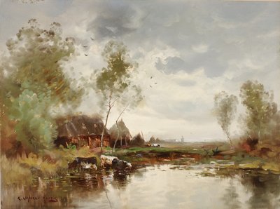 Maisema tuulimyllyllä, 1800-luvun loppu - 1900-luvun alku. tekijältä E. Landseer Harris