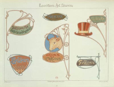 Art Nouveau -myymäläkyltit, 1903 tekijältä E. Mulier