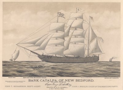 New Bedfordin Bark Catalpa, poliisivene, laivavene ja brittiläinen alus Georgette. tekijältä E. N. Russell