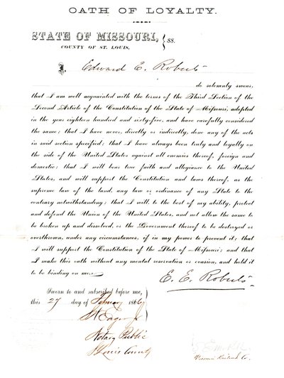 Edward E.Robertsin uskollisuusvala Missourista, St.Louisin kreivikunta tekijältä E. Roberts