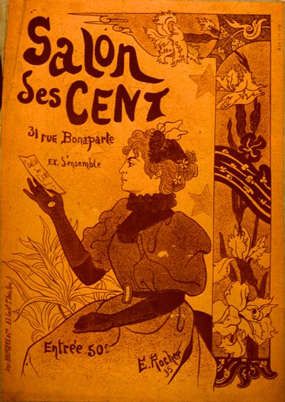 Nainen tutkii kutsua, Salon des Cent tekijältä E. Rocher