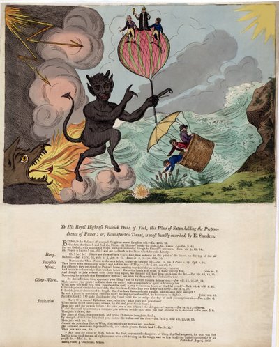 Hänen kuninkaalliselle korkeudelleen Frederick Duke of Yorkille, tämä saatanan levy, joka hallitsee valtaa; tai Bounaparten uhka, julkaistu 1803 (käsinvärinen kaiverrus) tekijältä E. Sanders