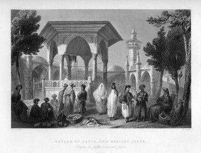 Jaffan basaari, muinainen Joppa, Palestiina Israel, 1841. tekijältä E. Smith