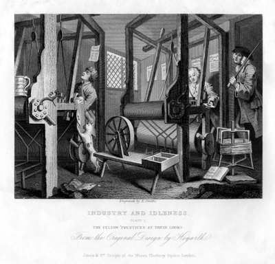 Toverit kutomakoneidensa luona, Teollisuuden ja Idlenessin levy I, 1833. tekijältä E. Smith