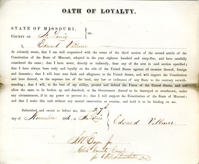Edward Villmerin uskollisuusvala Missourista, St.Louisin kreivikunta tekijältä E. Villmer
