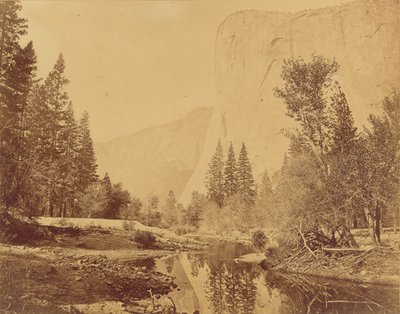 Tutokanula. Yosemiten laakso. (Suuri päällikkö) "El Capitan". 3500 jalkaa korkea. tekijältä Eadweard J. Muybridge