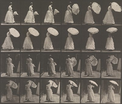 [Woman Opening Parasol], 1883-86, painettu 1887. tekijältä Eadweard Muybridge
