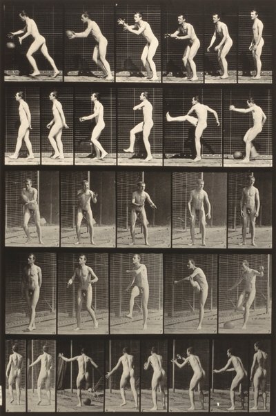 Eläinten liikkuminen (levy 300) (Mies potkii palloa) tekijältä Eadweard Muybridge