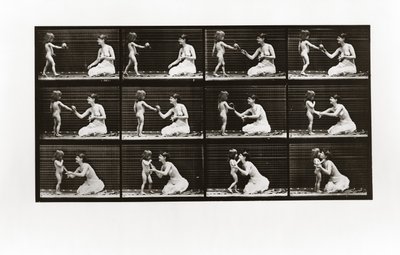 Lapsi tuo kimpun naiselle, levy 465 Animal Locomotionista, 1887 tekijältä Eadweard Muybridge
