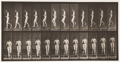 Kilpi 128. Laskevat portaat, kädet ristissä, 1872-1885 tekijältä Eadweard Muybridge