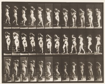Levy 147. Laskevat portaat; Vesipurkin kääntäminen oikealle olkapäälle, 1872-1885 tekijältä Eadweard Muybridge