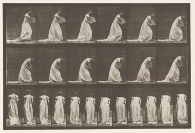 Lauta 199. Courtseying, Viuhka oikealla kädellä, 1885 tekijältä Eadweard Muybridge