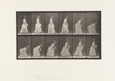 Kilpi 211. Kumartuva ja nostava käsiliina; päivänvarjo vasemmassa kädessä, 1885 tekijältä Eadweard Muybridge