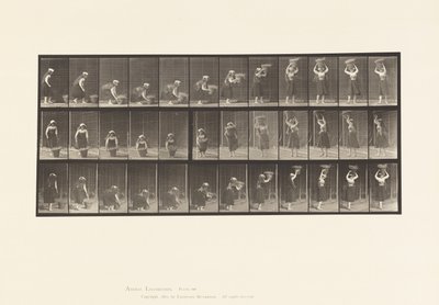 Levy 230. 30 lb:n korin nostaminen maasta päähän, kääntäminen, 1885 tekijältä Eadweard Muybridge