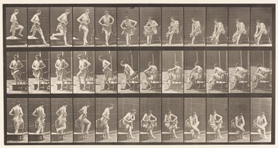 Lauta 410. Poistuminen kylpyammeesta, istuminen, jalkojen pyyhkiminen tekijältä Eadweard Muybridge