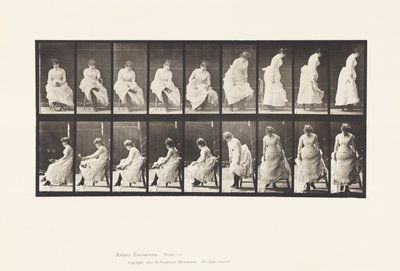 Lauta 422.WC; Kengät jalkaan pukeminen ja tuolista nousu, 1885 tekijältä Eadweard Muybridge