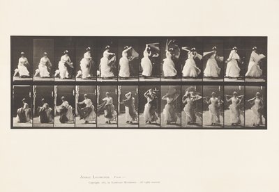 Lauta 424.WC; Tuolista nousu ja huivin pukeminen päälle, 1885 tekijältä Eadweard Muybridge