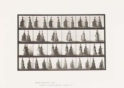 Levy 45. Kävely kahden mallin kohtaaminen ja osittain kääntyminen tekijältä Eadweard Muybridge