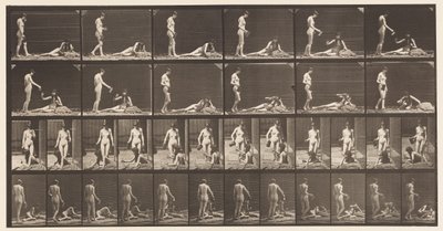 Levy 485. Kaksi mallia; A, 10 Seisominen ja pikarin täyttäminen;, 1872-1885 tekijältä Eadweard Muybridge