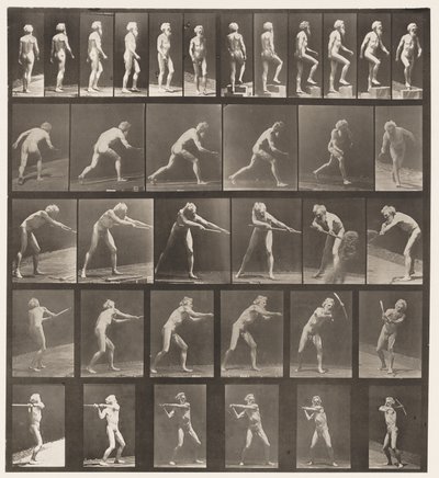 Levy 521. A, Kävely; B, nouseva askel; C, heittolevy tekijältä Eadweard Muybridge