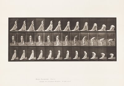 Kilpi 56. Kävely, kääntyminen ja kumartuminen junan nostamiseksi tekijältä Eadweard Muybridge