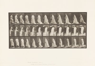 Levy 97. Kääntyminen portaita ylös, kannu ja pikari käsissä tekijältä Eadweard Muybridge