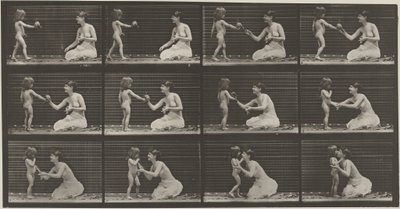 Kilpi numero 465. Lapsi tuo naiselle kukkakimpun,1887 (kuva). tekijältä Eadweard Muybridge