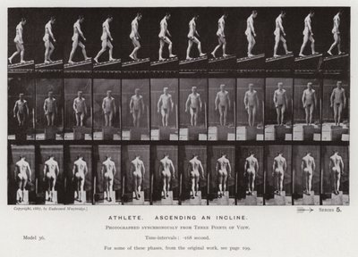 Ihmishahmo liikkeessä: urheilija, nousemassa rinnettä (m/w kuva) tekijältä Eadweard Muybridge