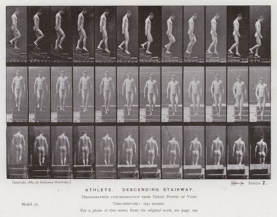 Ihmishahmo liikkeessä: Urheilija laskeutumassa portaita pitkin (m/w kuva) tekijältä Eadweard Muybridge